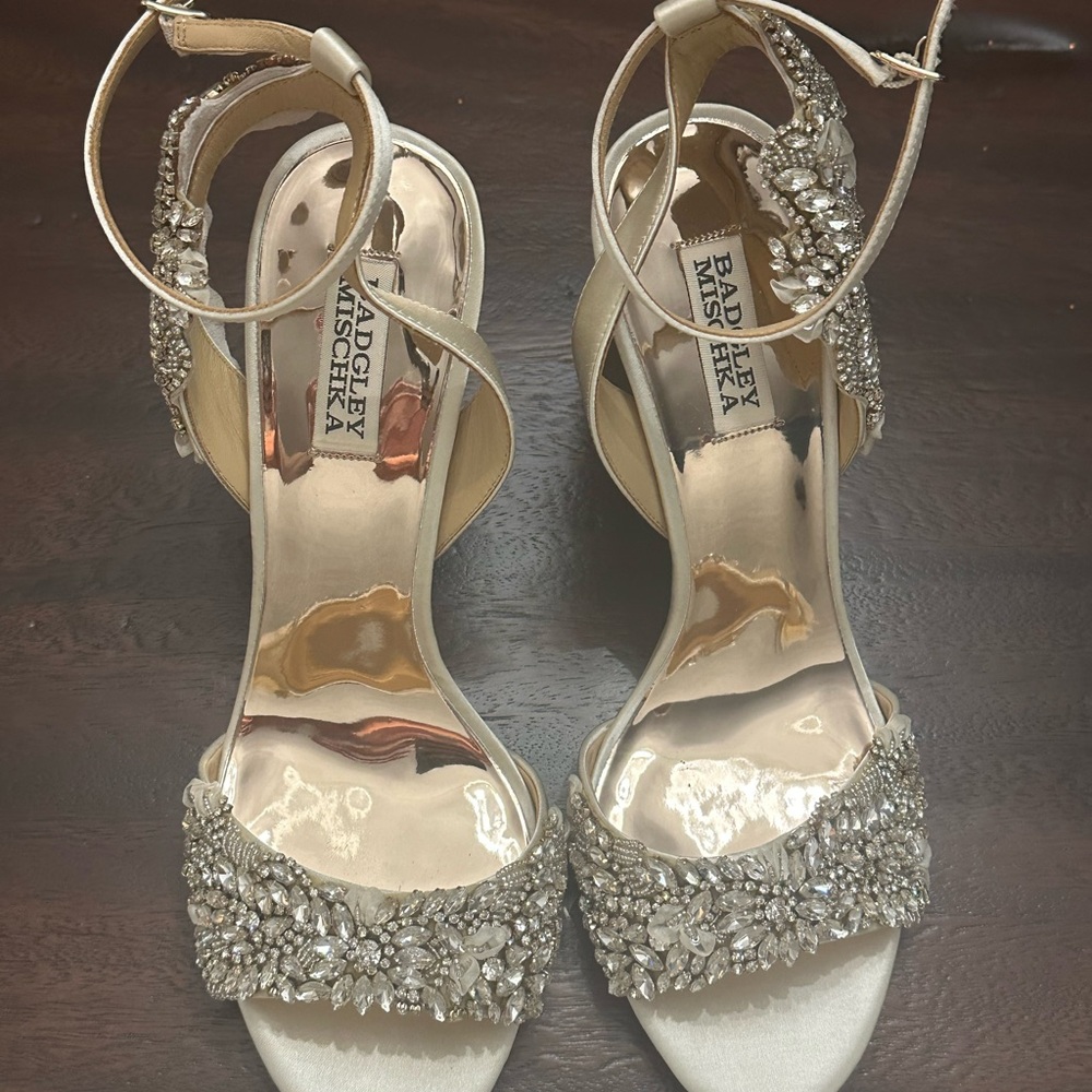 Badgley Mischka Elegant Champagne and Silver Embellished Heels